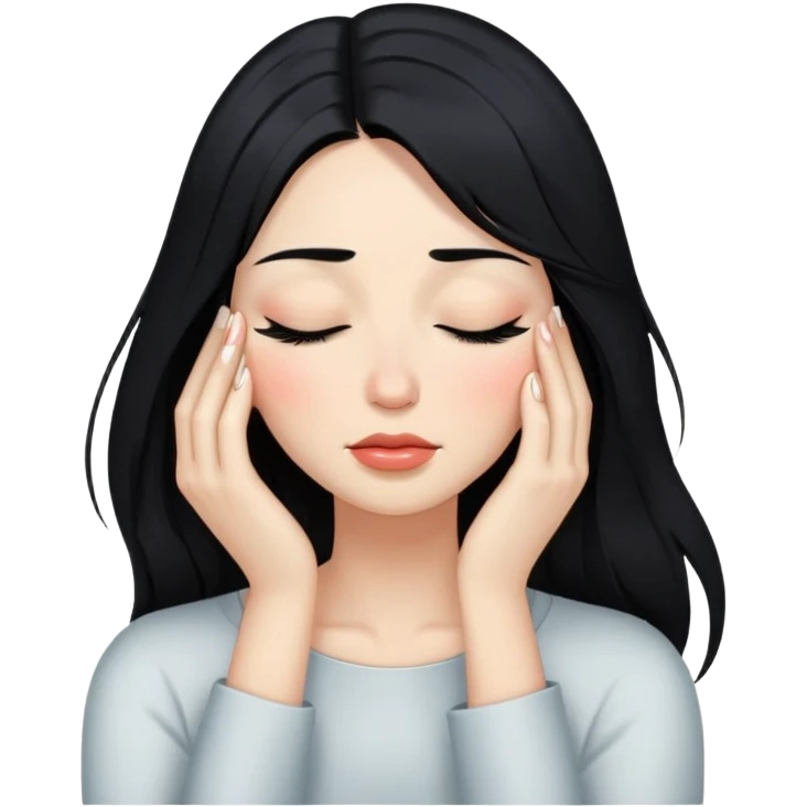 Chic pelinegra con cabello largo con los ojos cerrados y con lagrimas emoji