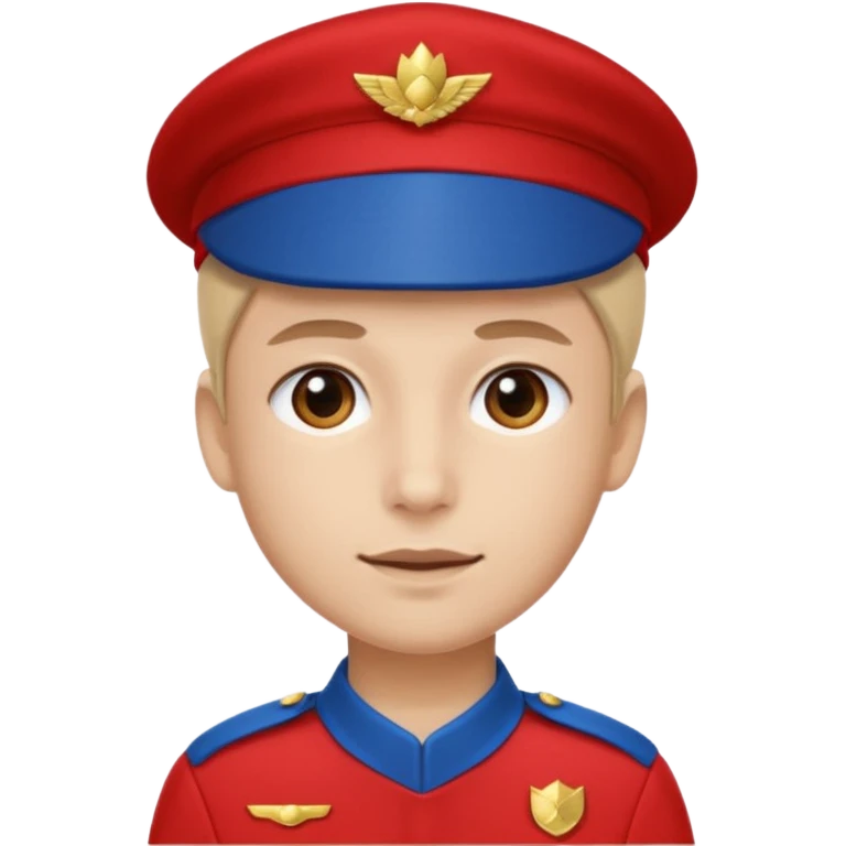 Vendeur comptoir habiller en rouge portant une casquette bleu emoji