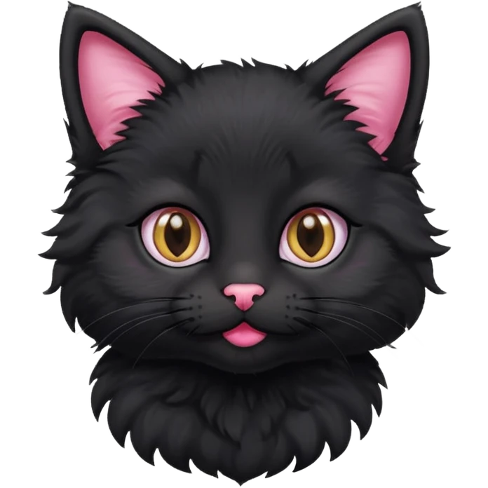 A photo-realistic digital illustration of a cute black kitten emoji