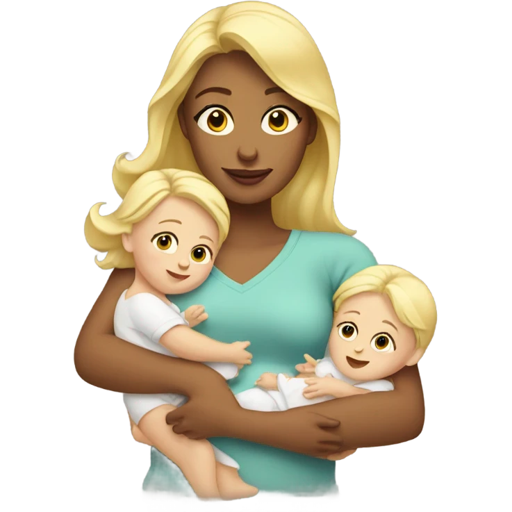 blonde woman holding three babies emoji