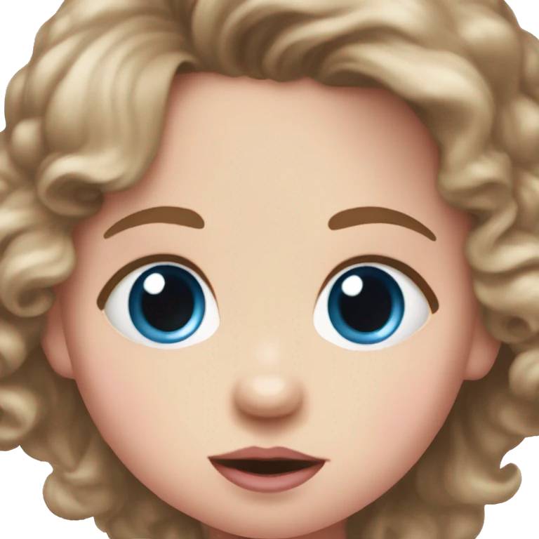 Baby girl with big blue eyes, very short wavy brown hair, and a pink pacifier in her mouth emoji