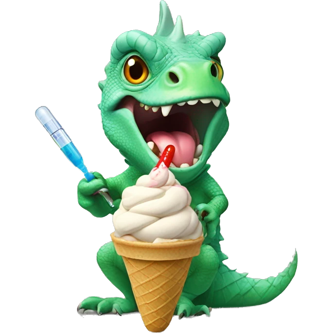 Iguana injecting the ice cream with a syringe emoji