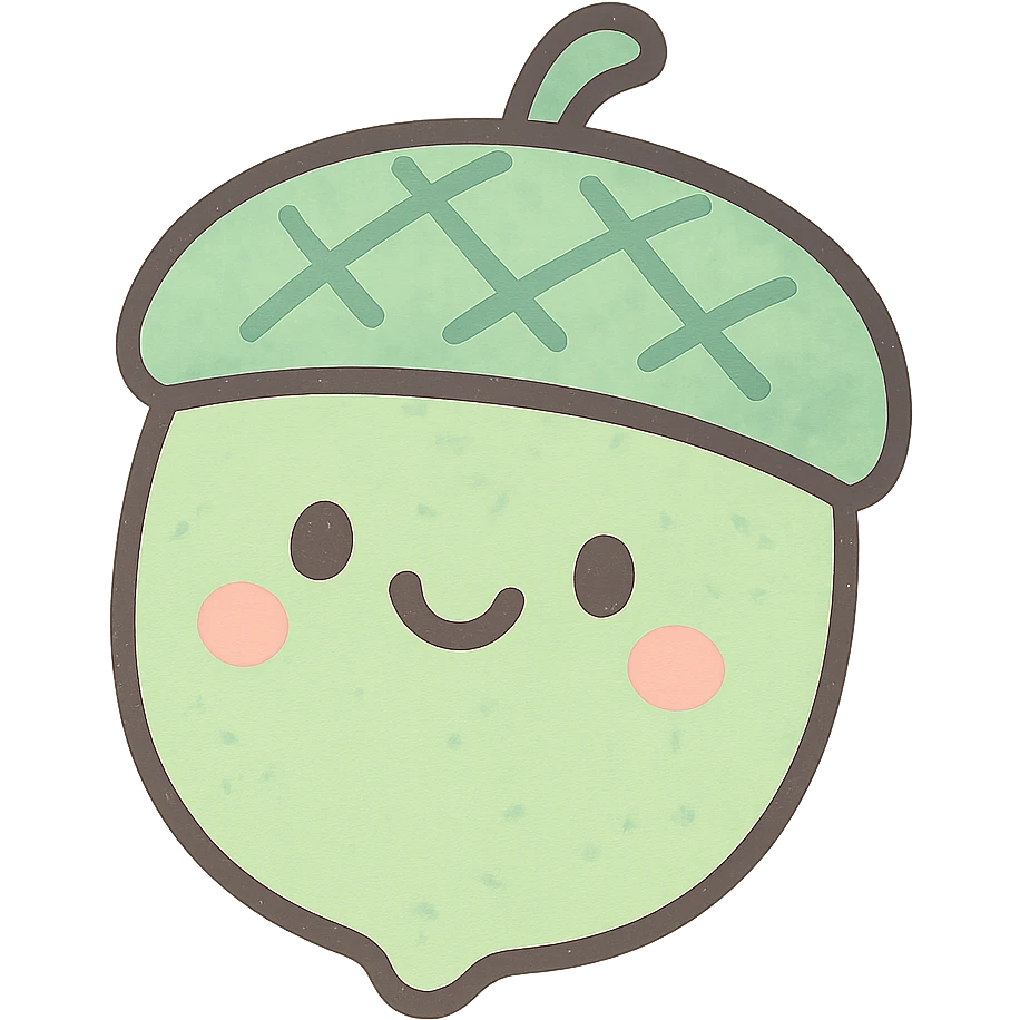 soft green acorn with a smiley face, hand-drawn kawaii style, pastel colors emoji
