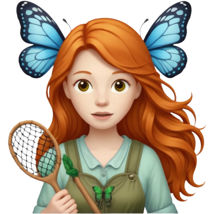 ginger lon haired woman butterfly catcher emoji