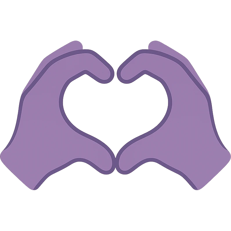 A dull purple Heart Hands emoji