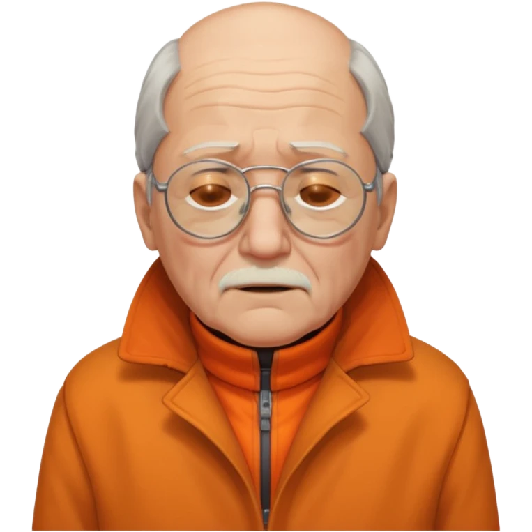 old man with orange high collar shirt and a thick coat wearing glass while closing his eyes emoji
