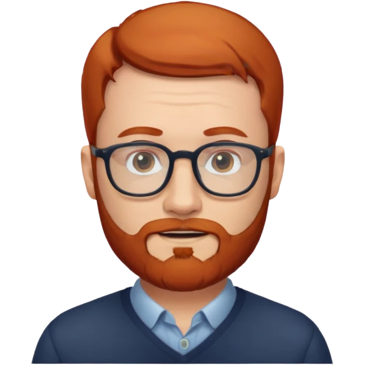 Un homme roux avec une calvitie et une barbe portant des lunettes emoji