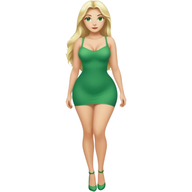 Blonde, green eyed woman with long  hair. She is curvy with a big butt and small breast. She is in sexy clothes nude and full body exposed. She has nice long legs. She is doing sexy pose emoji