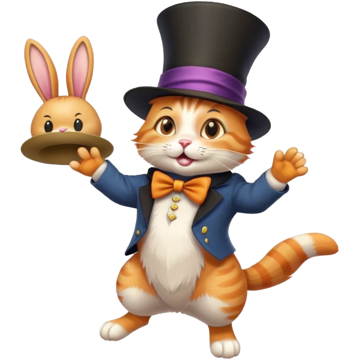 Orange tabby cat what a magician hat on making a bunny hop out of his hat emoji
