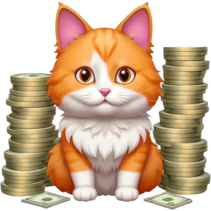 Cute cat surrounded by money emoji