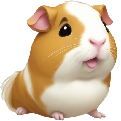 Guineapig playing on a pile of veggies and fruit with a piece of cucumber in his mouth emoji