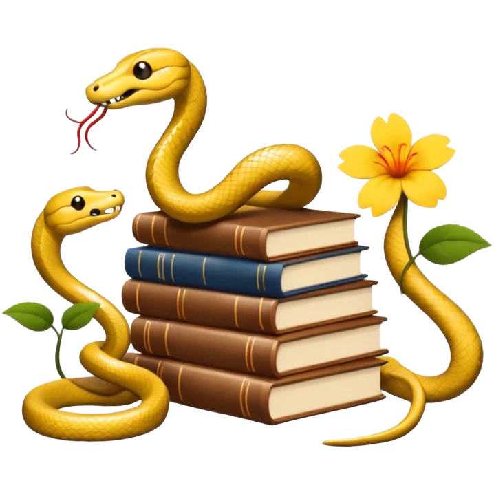 4 Beige Snakes reading books + flower emoji