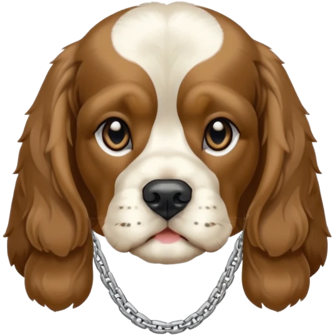 Собака породы черно-белый русский кокер спаниель с реперской цепью emoji