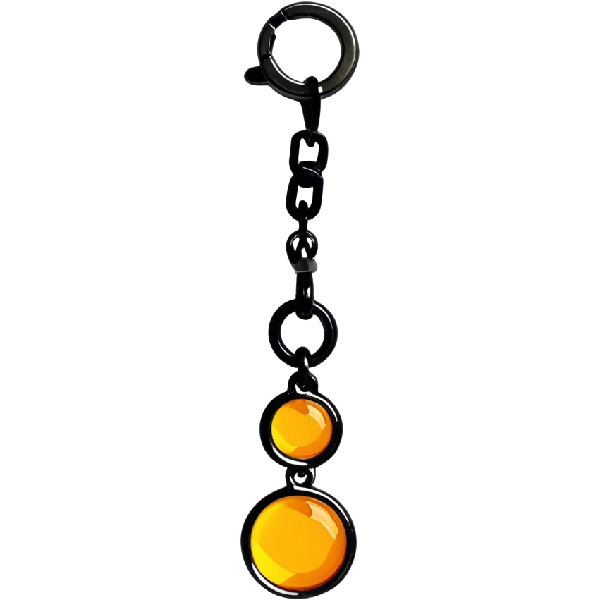 extreme close up of a round cut holographic amber charm with silver metal accent emoji