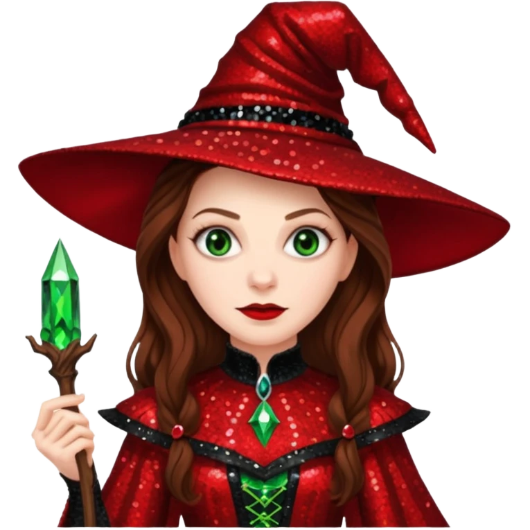 Nessarose, Wicked Witch of the East from The Wizard of Oz with long brown hair, red sequin outfit emoji