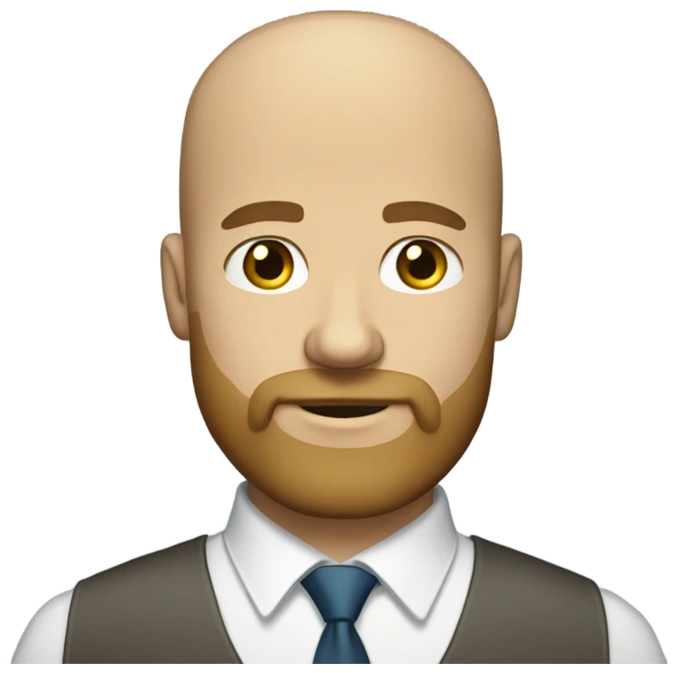 Bald man light brown hair, thick beard, Shirt and tie emoji