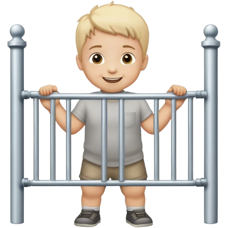 smiled toddler boy holding bars' gate emoji
