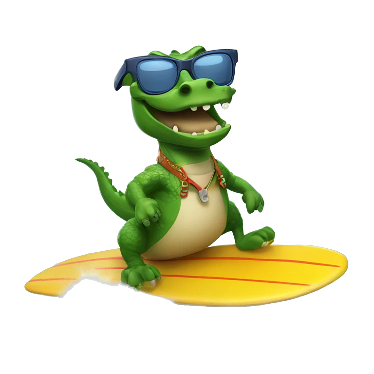alligator riding a surf board with glasses  emoji