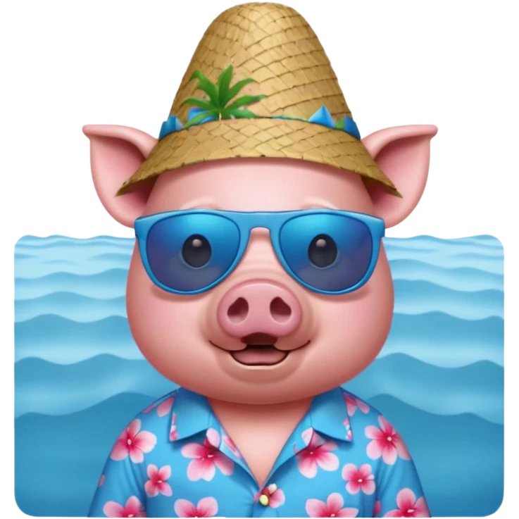 Pig with blue aloha shirt, birthday hat, sunglasses emoji