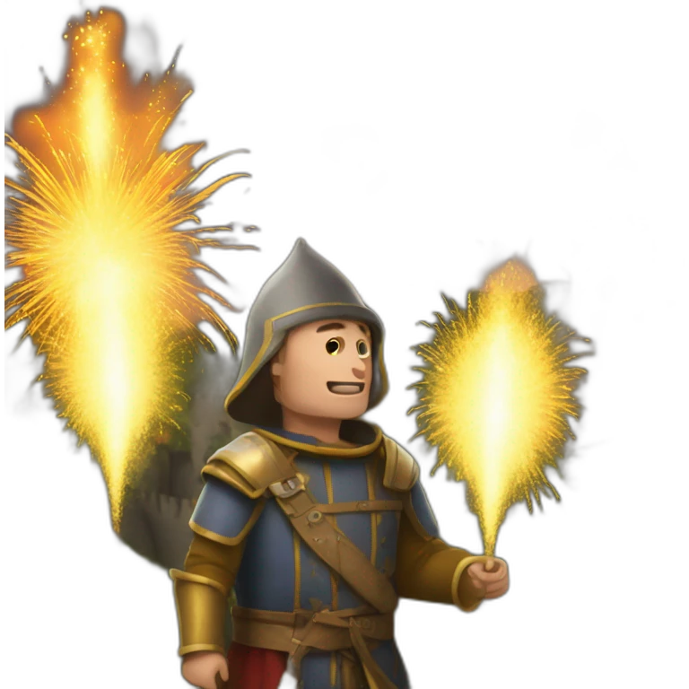 medieval Pyrotechnician seeing some fireworks go off in front of him emoji