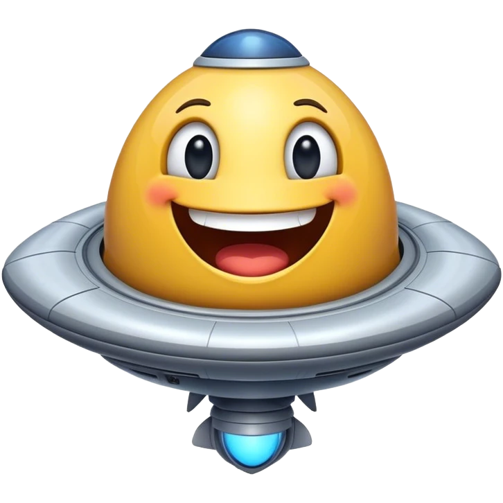 spaceship with funny face and smile big emoji