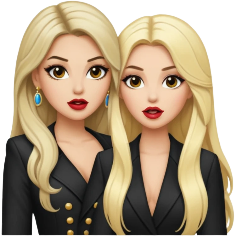 Boujy baddie best friends gossiping, one blonde, one brunette, long hair, trendy heavy makeup emoji