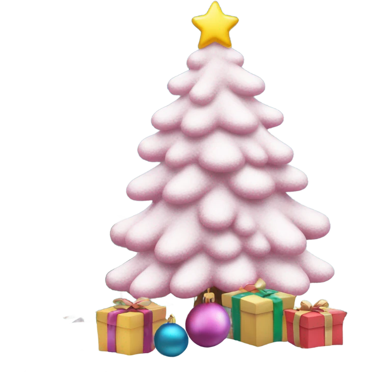 christmas tree with snow and pals pink ornaments  emoji