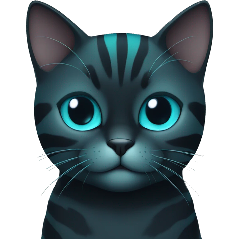 black cat with teal stripes and blue nose and blue eyes with a blue star pattern on the belly of its fur emoji