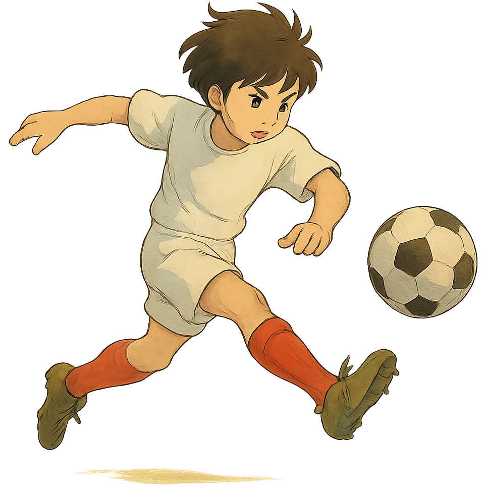ghibli style jogador a chutar uma bola emoji