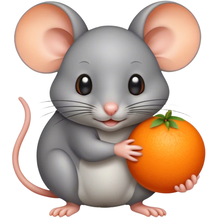 Small gray mouse holding an orange emoji