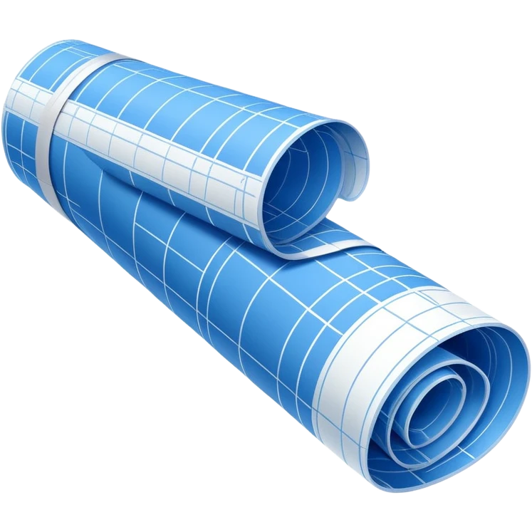 side perspective of a blue rolled-up blueprint plan with white lines emoji