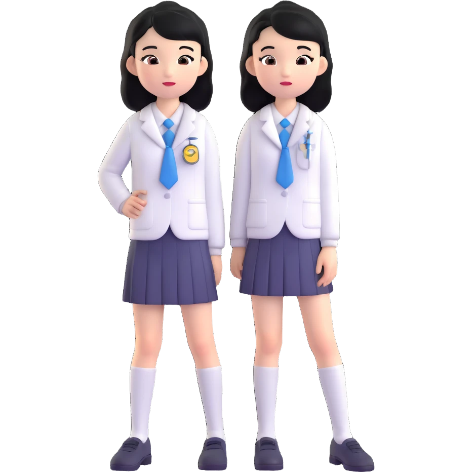 memoji of an Asian girl with black hair and white skin, wearing a white school uniform emoji