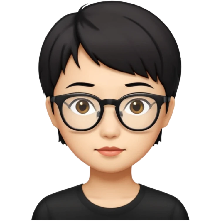 singapore chinese, black short hair, wear black frame glasses, relatively thin, pokey face emoji