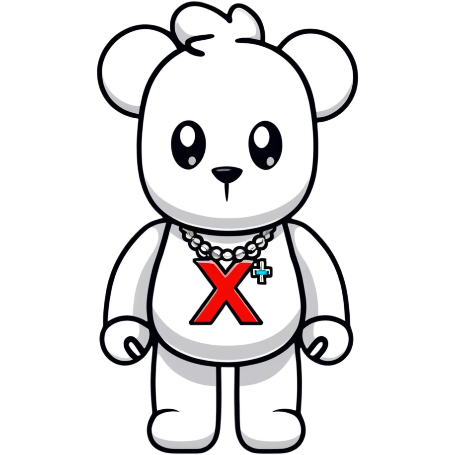 cool graffiti style bearbrick with X crossed eyes, designer logos, bling jewelry emoji