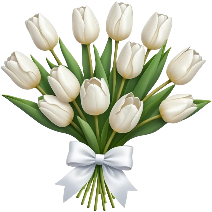 white tulip bouquet with a white bow holding the flowers together emoji