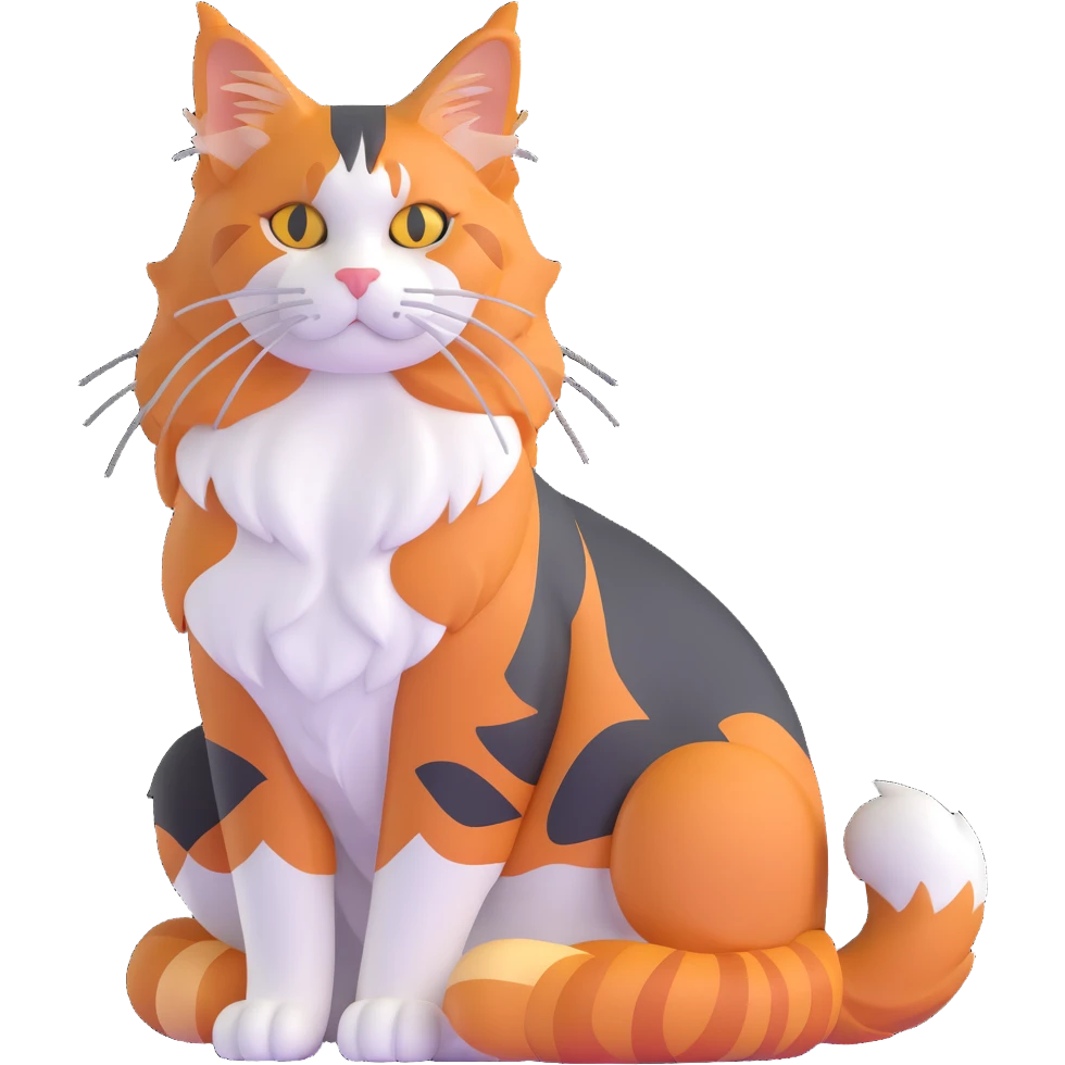 calico maine coon cat with orange, black and white patches emoji