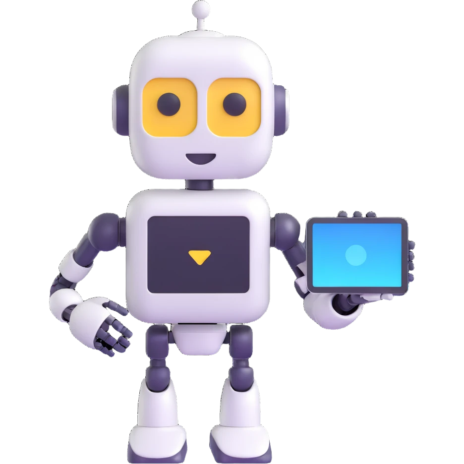 a robot presenting a screen, 3D emoji style emoji