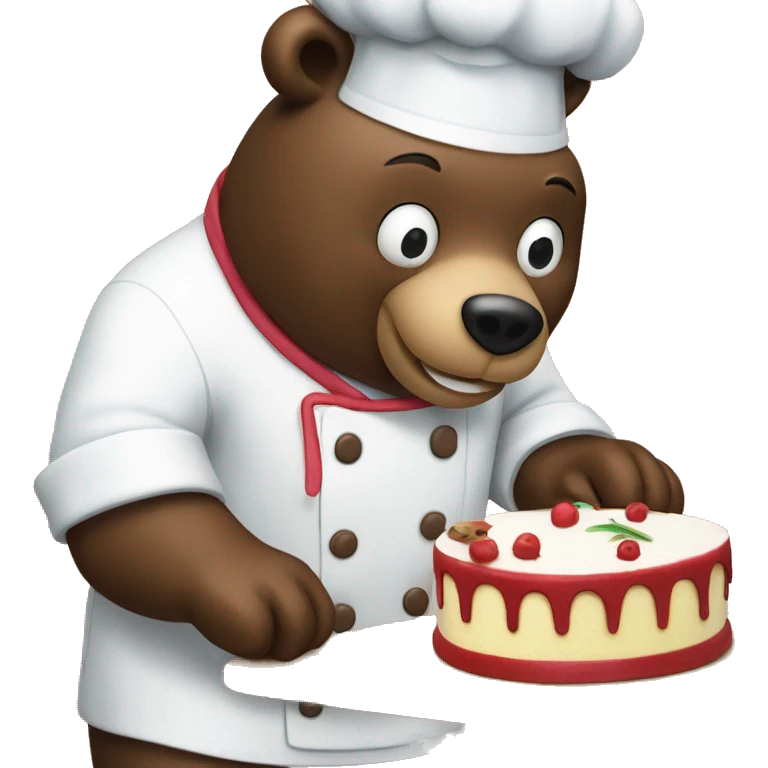 a bear chef slicing a cake on a cutting board  emoji
