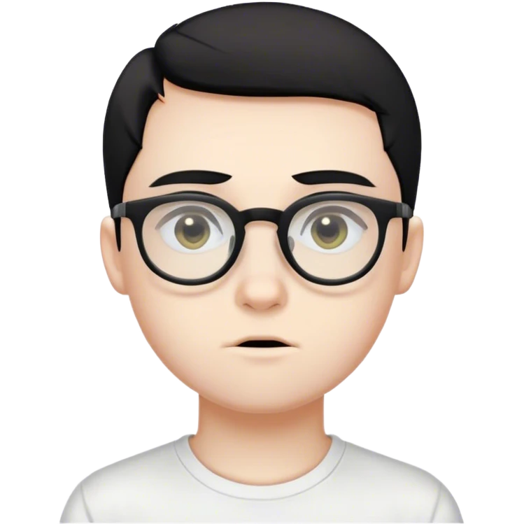 Pale boy, wears glasses, slanted eyes, wears basic white tshirt, black undercut hair emoji