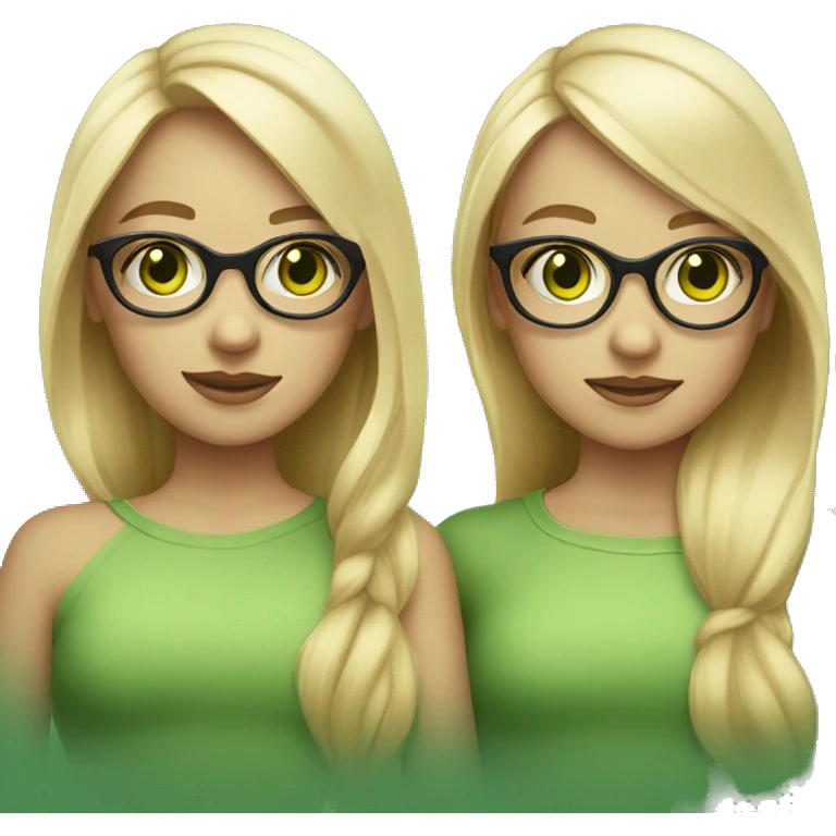 Blonde hair green eye twin girls one with glasses one without emoji