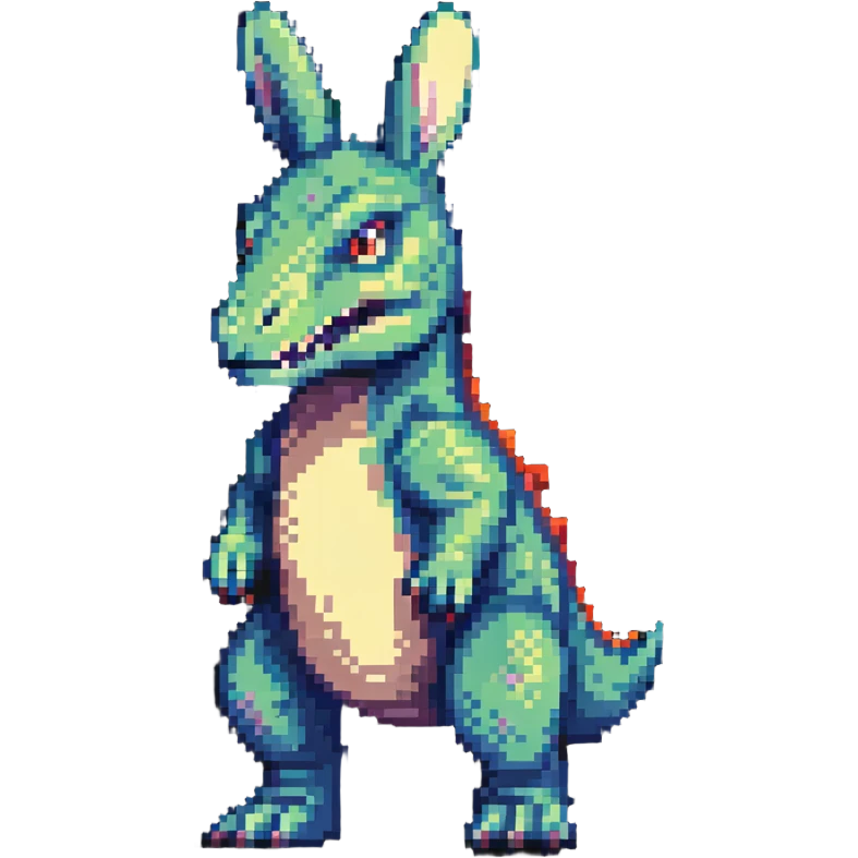 bunny with T-Rex features, standing upright in pixel art style emoji