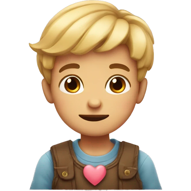 Blushing boy with a heart shaped hands emoji