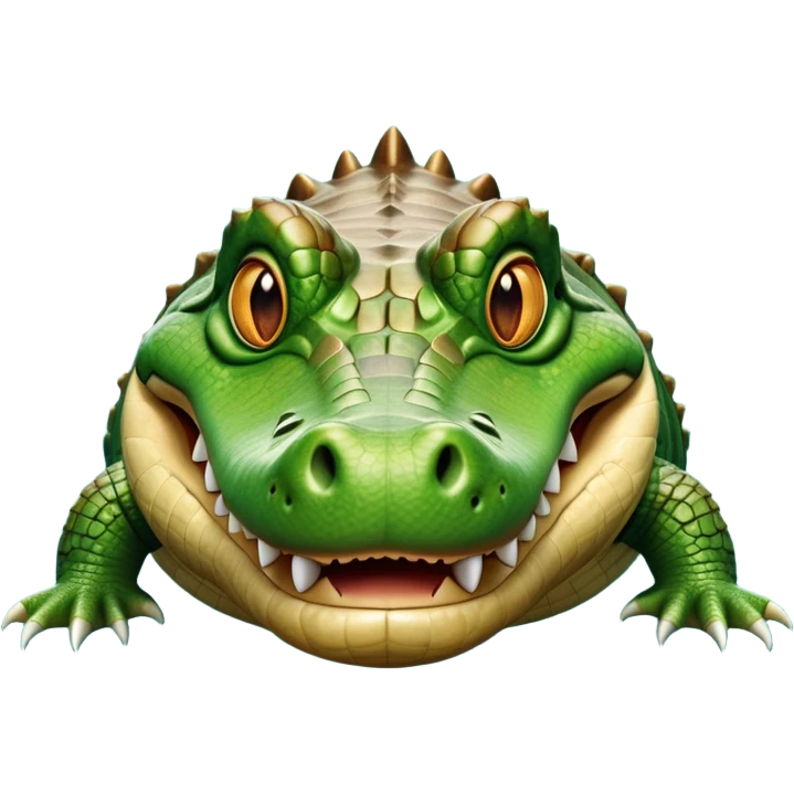 cinematic-crocodile-realistic-full-body-on all fours-emoji,-massive-scaled-body-partially-submerged-in-shallow-water,-head-tilted-dramatically,-rough-green-and-brown-hide-textured-with-deep-ridges,-simplified-yet-realistic-focused-features, head held high emoji