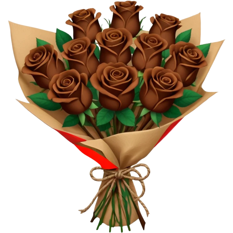 Bouquet of dark  dark brown roses in a paper package emoji