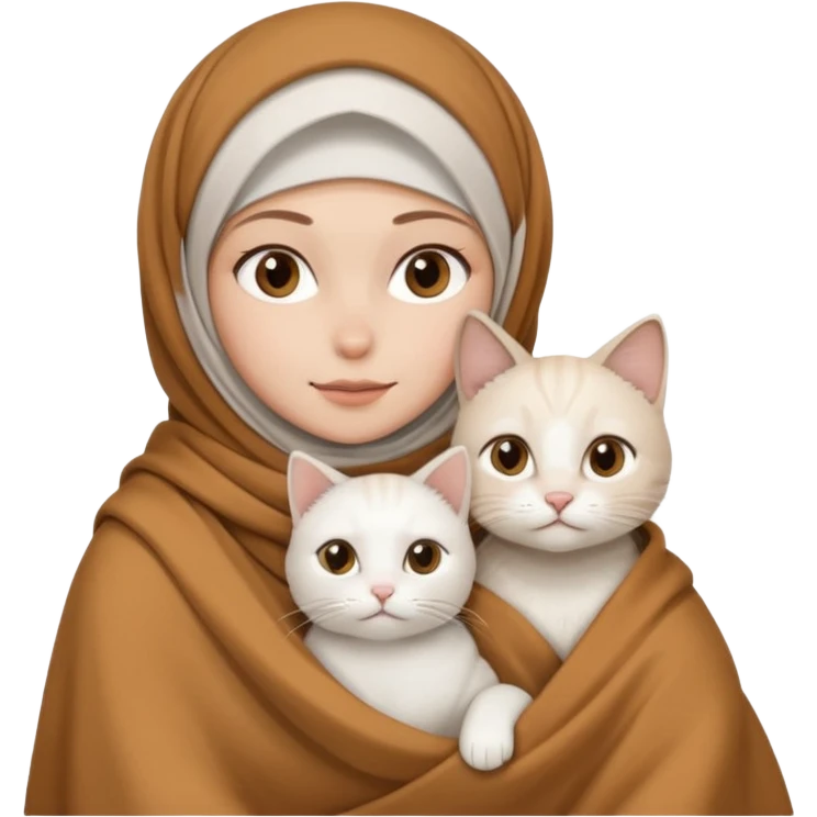 Beyaz Kediyle hijab bayan yanyana kahve beyaz battaniye emoji
