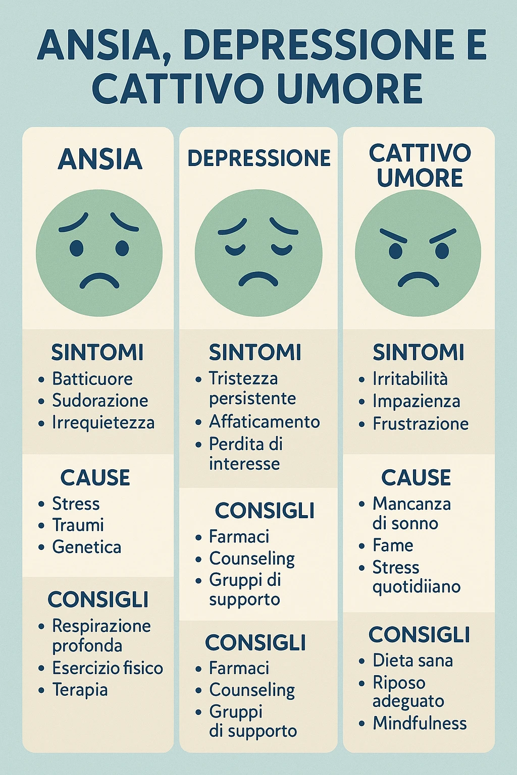 INFOGRAFICA , ANSIA DEPRESSIONE E CATTIVO UMORE emoji