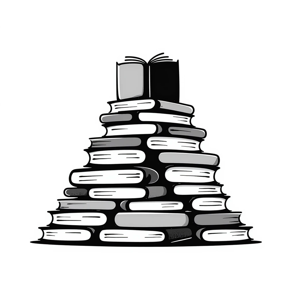 A hand-drawn mountain made of many books stacked on top of each other emoji