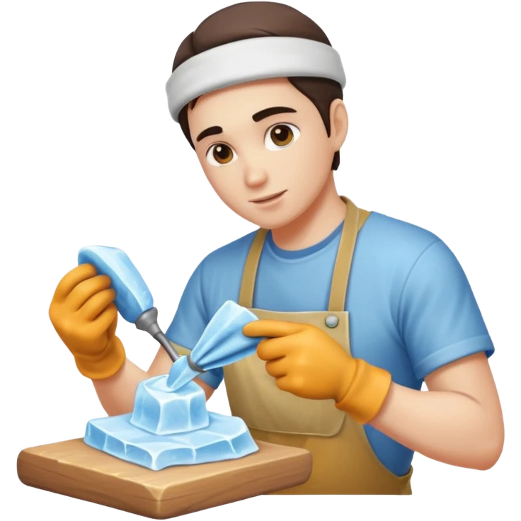 Sculptor polishing with cloth,Ice. emoji