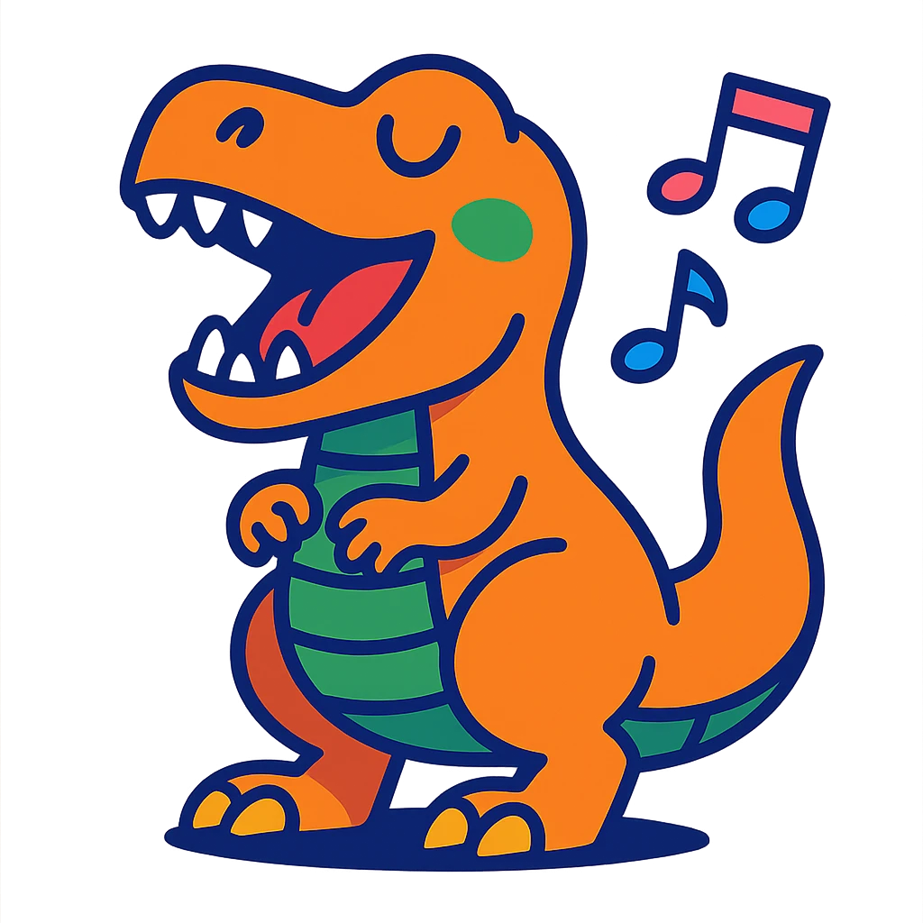 colorful cartoon style T-Rex singing emoji
