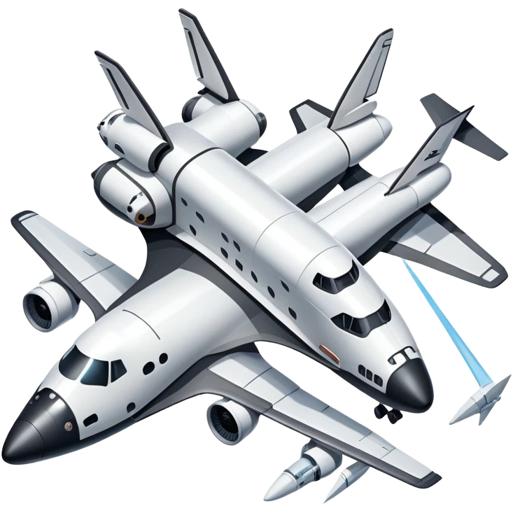 An icon featuring a collage of a space shuttle, a drone, and an airplane, symbolizing aerospace technology. The design includes rocket engines, wings, and flight paths, representing advancements in aviation and space exploration. Transparent background highlights cutting-edge aerospace engineering. emoji